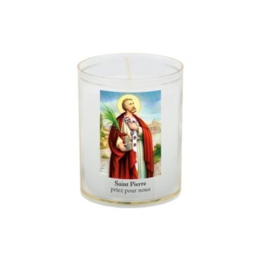 Veilleuse blanche avec autocollant de saint 20/24, H. 6,5 cm, Ø 5 cm ( VO 5).