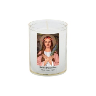 Veilleuse blanche avec autocollant de saint 20/24, H. 6,5 cm, Ø 5 cm ( VO 5).