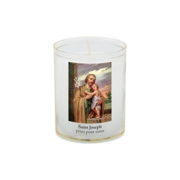 Veilleuse blanche avec autocollant de saint 20/24, H. 6,5 cm, Ø 5 cm ( VO 5).