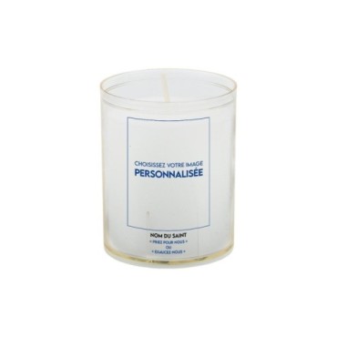 Veilleuse blanche avec autocollant de saint 20/24, H. 6,5 cm, Ø 5 cm ( VO 5).