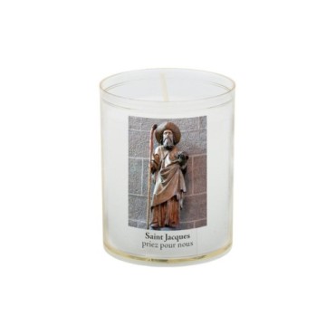 Veilleuse blanche avec autocollant de saint 20/24, H. 6,5 cm, Ø 5 cm ( VO 5).