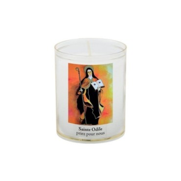 Veilleuse blanche avec autocollant de saint 20/24, H. 6,5 cm, Ø 5 cm ( VO 5).