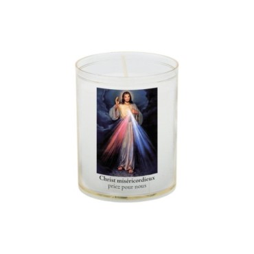 Veilleuse blanche avec autocollant de saint 20/24, H. 6,5 cm, Ø 5 cm ( VO 5).