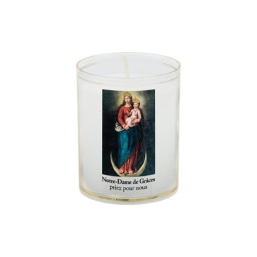 Veilleuse blanche avec autocollant de saint 20/24, H. 6,5 cm, Ø 5 cm ( VO 5).