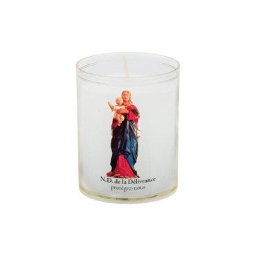 Veilleuse blanche avec autocollant de saint 20/24, H. 6,5 cm, Ø 5 cm ( VO 5).