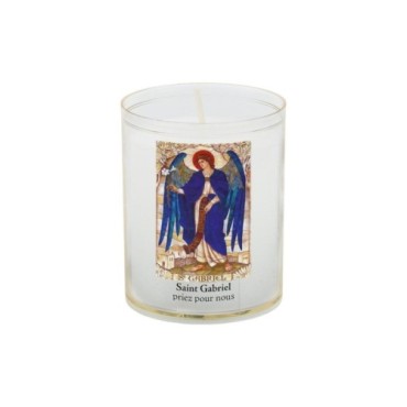 Veilleuse blanche avec autocollant de saint 20/24, H. 6,5 cm, Ø 5 cm ( VO 5).