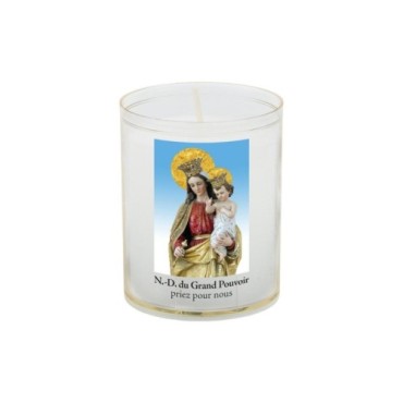 Veilleuse blanche avec autocollant de saint 20/24, H. 6,5 cm, Ø 5 cm ( VO 5).