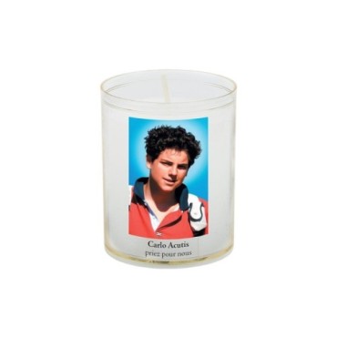 Veilleuse blanche avec autocollant de saint 20/24, H. 6,5 cm, Ø 5 cm ( VO 5).