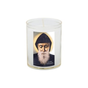 Veilleuse blanche avec autocollant de saint 20/24, H. 6,5 cm, Ø 5 cm ( VO 5).