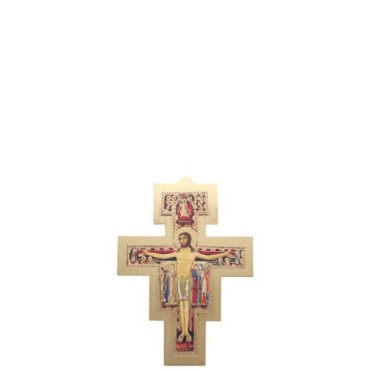 Croix de saint François en bois avec image collée de couleur doré. Différentes tailles.