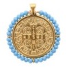 Médaille de Saint Benoit en acier inoxydable doré supérieur avec grains en verre de différentes couleurs, Ø 3 cm.