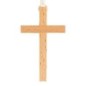Croix d'aube en bois clair vernis 9 cm avec cordon blanc 60 cm..