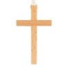 Croix d'aube en bois clair vernis 9 cm avec cordon blanc 60 cm..