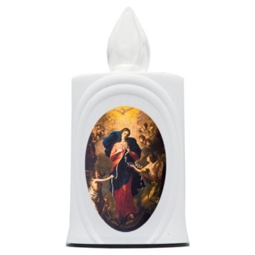 Lumignon blanc a piles H. 10 cm, plusieurs saints..