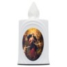 Lumignon blanc a piles H. 10 cm, plusieurs saints..