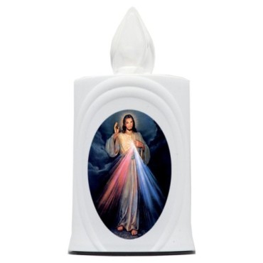 Lumignon blanc a piles H. 10 cm, plusieurs saints..