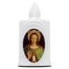 Lumignon blanc a piles H. 10 cm, plusieurs saints..