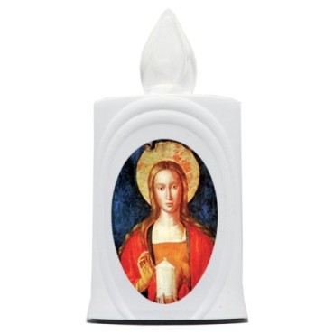 Lumignon blanc a piles H. 10 cm, plusieurs saints..