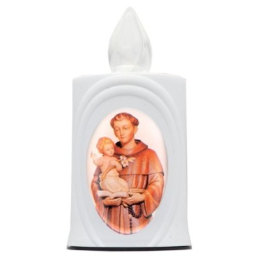 Lumignon blanc a piles H. 10 cm, plusieurs saints..
