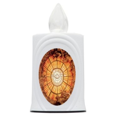 Lumignon blanc a piles H. 10 cm, plusieurs saints..