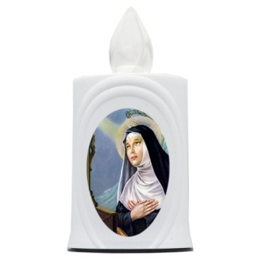 Lumignon blanc a piles H. 10 cm, plusieurs saints..