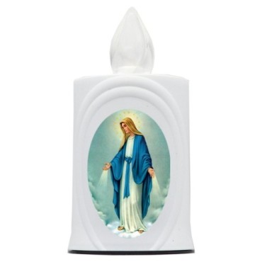 Lumignon blanc a piles H. 10 cm, plusieurs saints..