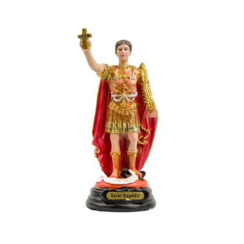 Statue de saint Expédit en résine peinte à la main.