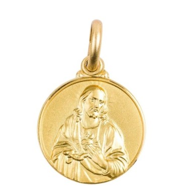 Medaille en plaque or Ø 14 mm, plusieurs saints. Livree en boite..
