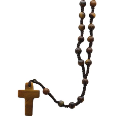 Chapelet sur corde grains en pierre Ø 7 mm, longueur au cœur 30 cm, croix pierre Differentes pierres..