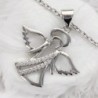 Collier avec chaine L-45 cm r--glable jusqu'-- 50cm avec ange strass H-2 cm en acier inoxydable argent--- livr--e en pochette-