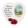 Magnet en bois avec prière forme coeur H 5 cm. Disponible avec différents Saints.
