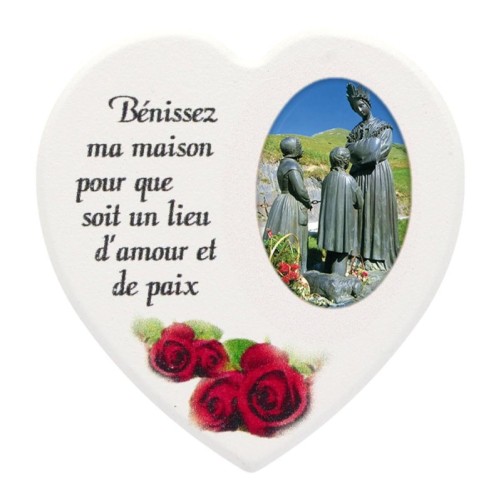 Magnet en bois avec prière forme coeur H 5 cm. Disponible avec différents Saints.