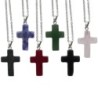 Collier avec croix en pierre naturelle H 2.4 cm sur chaine maille forcat en acier inoxydable L. 45 cm ajustable