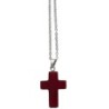 Collier avec croix en pierre naturelle H 2.4 cm sur chaine maille forcat en acier inoxydable L. 45 cm ajustable