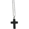 Collier avec croix en pierre naturelle H 2.4 cm sur chaine maille forcat en acier inoxydable L. 45 cm ajustable