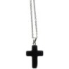 Collier avec croix en pierre naturelle H 2.4 cm sur chaine maille forcat en acier inoxydable L. 45 cm ajustable