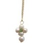 Collier avec chaine de couleur dorée en acier inoxydable L 45 cm, avec croix blanche H. 2 cm, différentes pierre au centre.