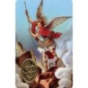 Carte priere plastifiee avec poincon dore imitation medaille H.8.5 x 5.4 cm, plusieurs saints..