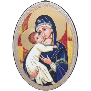 Icône ovale en bois, image dorée collée, H. 15 cm, ép. 1 cm, différents modèles
