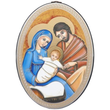 Icône ovale en bois, image dorée collée, H. 15 cm, ép. 1 cm, différents modèles