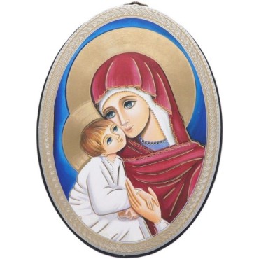 Icône ovale en bois, image dorée collée, H. 15 cm, ép. 1 cm, différents modèles