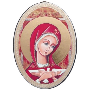 Icône ovale en bois, image dorée collée, H. 15 cm, ép. 1 cm, différents modèles