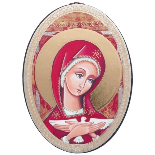 Icône ovale en bois, image dorée collée, H. 15 cm, ép. 1 cm, différents modèles
