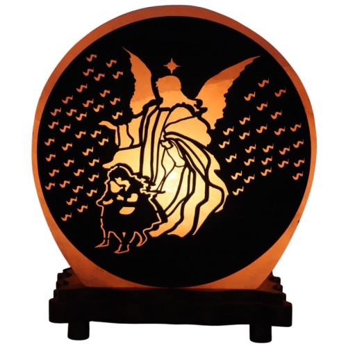 Lampe sel de l´Himalaya forme ronde Ø 15 cm, decor 3D, livree en boitee avec cordon et ampoule. Plusieurs saints