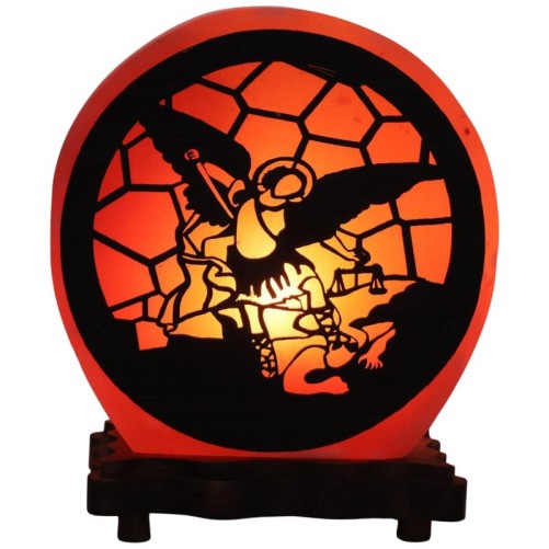Lampe sel de l´Himalaya forme ronde Ø 15 cm, decor 3D, livree en boitee avec cordon et ampoule. Plusieurs saints