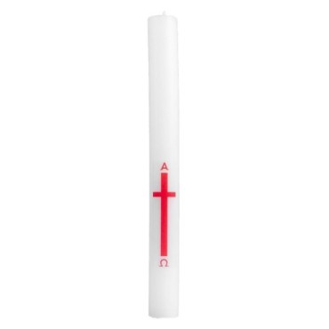 Cierge Profession de Foi autocollant croix, alpha, omega Ø 4 cm H. 40 cm..