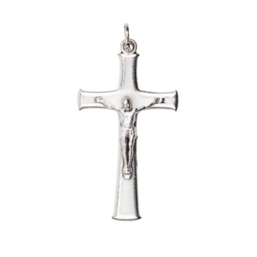 Croix de cou en métal couleur argentée emmaillé avec Christ H. 4 cm.