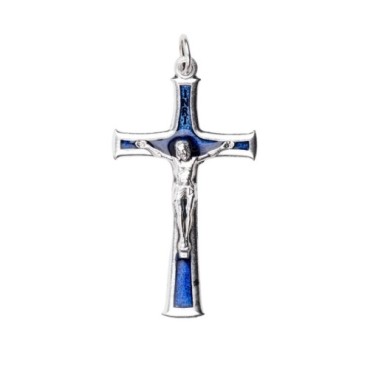 Croix de cou en métal couleur argentée emmaillé avec Christ H. 4 cm.