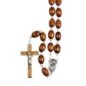 Chapelet en bois gros grains, Ø 10 mm, chaine couleur argentée, longueur au cœur 54 cm, croix avec Christ..