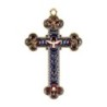 Croix baroque couleur doree et emaillee en bleu et rouge..